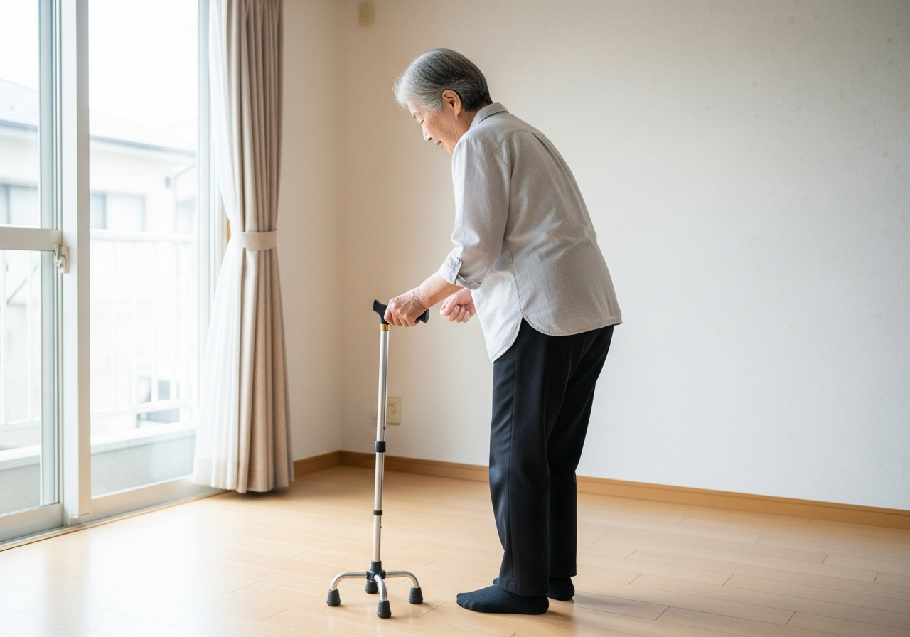 歩行補助杖を在宅介護で使ってみて本当に良かったもの【2026年】同じ立場の家族が正直に比較 2 杖を持って玄関を入る人