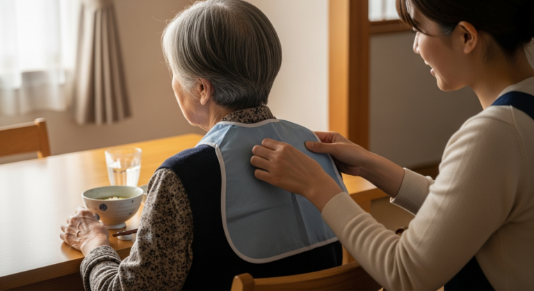 母の食事時の衣服汚れが減った｜介護用エプロンを3種類試した結果