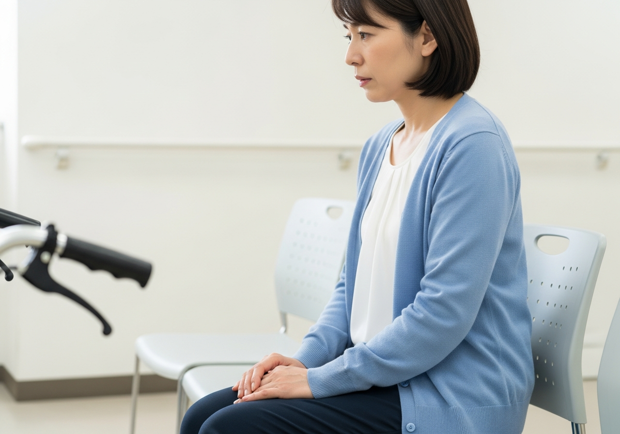 車椅子に座るわたしの腰が限界だった話|クッションと訪問介護で楽になった 2 新緑の公園で笑顔で散歩するお爺さんと介護士の様子