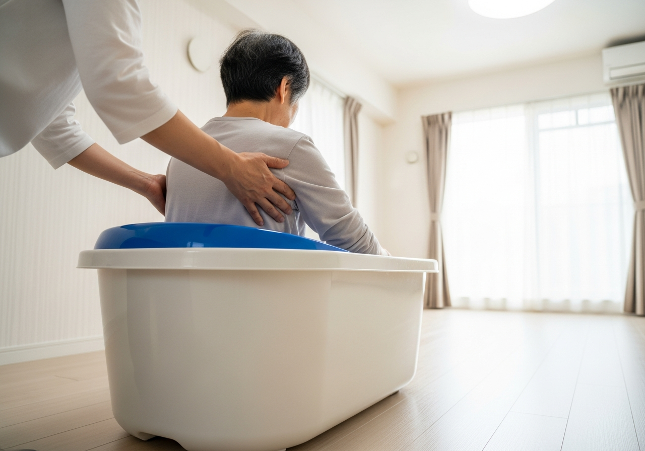 励ます女性ヘルパーと高齢者