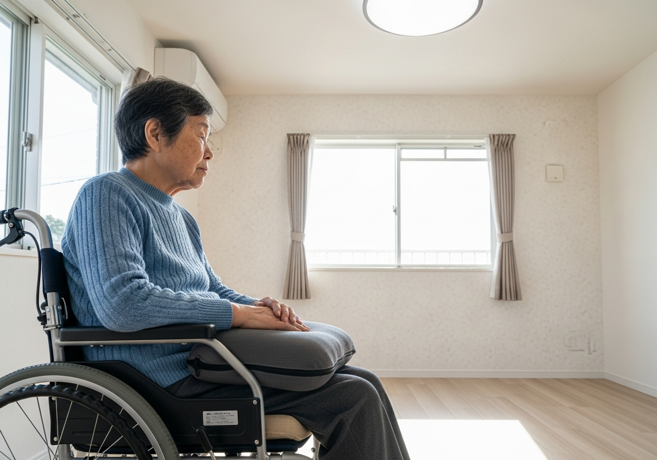 車椅子に座る時間が増えてきた冬の写真